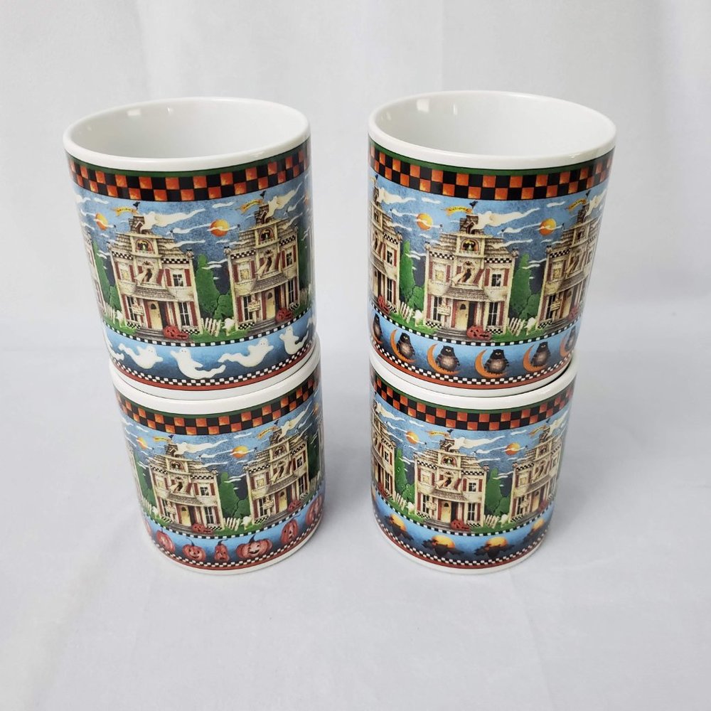 Vintage Sakura Debbie Mumm Haunted House Mugs Set of 4 2000 - Picture 2 of 9